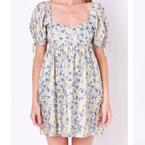 English Factory Dresses & Skirts - English Factory Blue and Yellow Floral Mini Dress